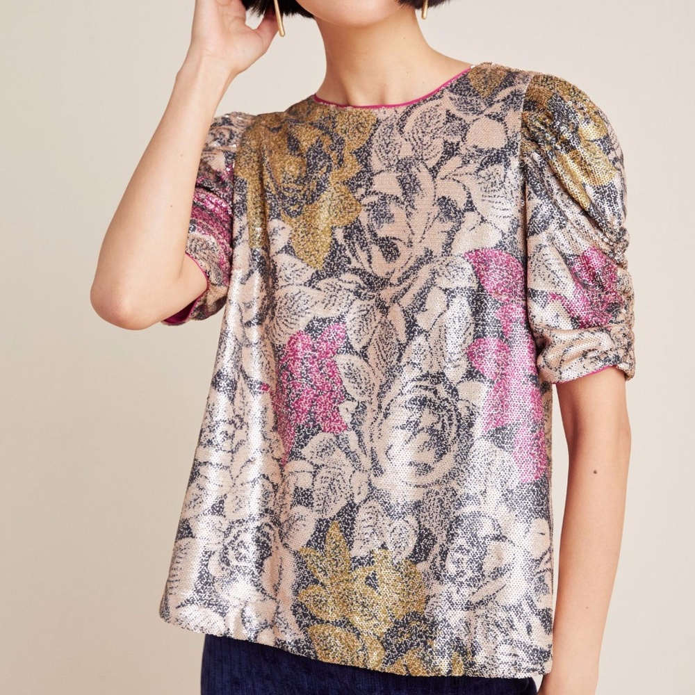 Anthropologie Marie Floral Sequin Blouse NWT